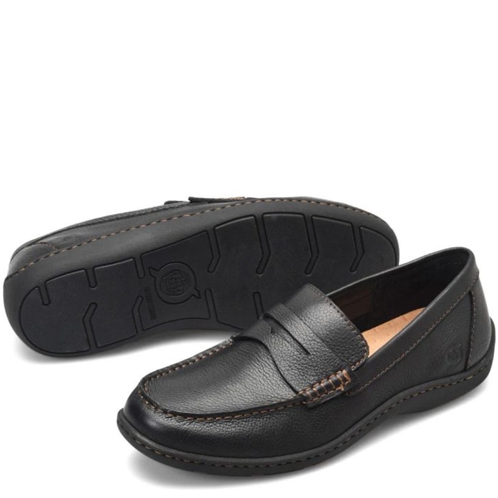 BORN b.o.c. Men's Simon Loafers Simon II Black Leather Soft Leather, Cushioned